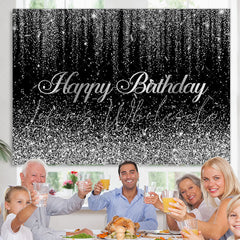 Lofaris Glitter Silver And Black Birthday Backdrop Decoration