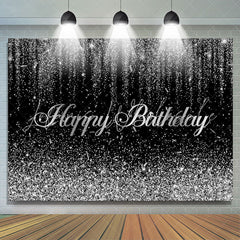 Lofaris Glitter Silver And Black Birthday Backdrop Decoration