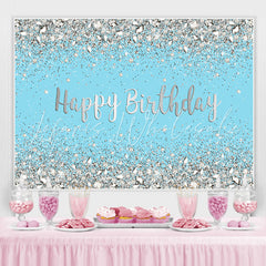 Lofaris Glitter Silver And Blue Happy Birthday theme Backdrop