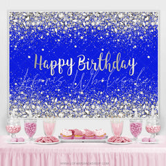 Lofaris Glitter Silver And Navy Blue Happy Birthday Backdrop