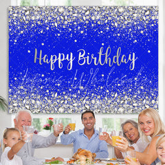 Lofaris Glitter Silver And Navy Blue Happy Birthday Backdrop