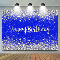 Lofaris Glitter Silver And Navy Blue Happy Birthday Backdrop