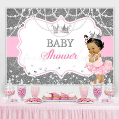 Lofaris Glitter Silver And White Pearl Baby Shower Backdrop