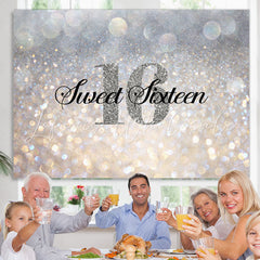 Lofaris Glitter Silver Bokeh Sweet Sixteen Birthday Backdrop