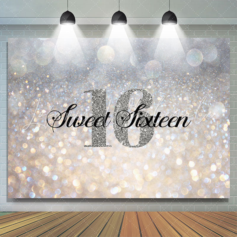 Lofaris Glitter Silver Bokeh Sweet Sixteen Birthday Backdrop