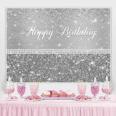 Lofaris Glitter Silver Happy Birthday Backdrop For Party Event