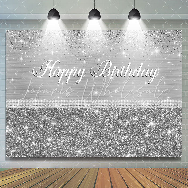 Lofaris Glitter Silver Happy Birthday Backdrop For Party Event