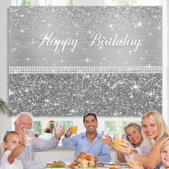 Lofaris Glitter Silver Happy Birthday Backdrop For Party Event