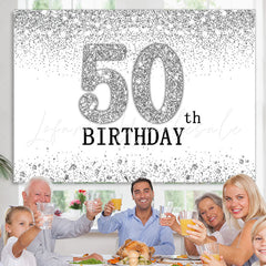 Lofaris Glitter Silver Simple Happy 50Th Birthday Backdrop