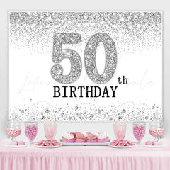 Lofaris Glitter Silver Simple Happy 50Th Birthday Backdrop