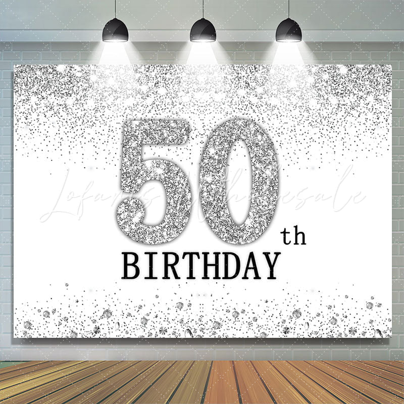 Lofaris Glitter Silver Simple Happy 50Th Birthday Backdrop