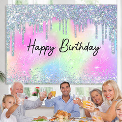 Lofaris Glitter Silver With Rainbow Color Birthday Backdrop