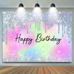 Lofaris Glitter Silver With Rainbow Color Birthday Backdrop