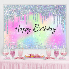 Lofaris Glitter Silver With Rainbow Color Birthday Backdrop