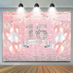 Lofaris Glitter Silver Girls Pink Balloon Birthday Backdrop