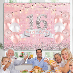 Lofaris Glitter Silver Girls Pink Balloon Birthday Backdrop