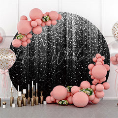 Lofaris Glitter Silvery Round Black Happy Birthday Backdrop