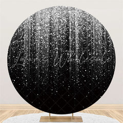 Lofaris Glitter Silvery Round Black Happy Birthday Backdrop