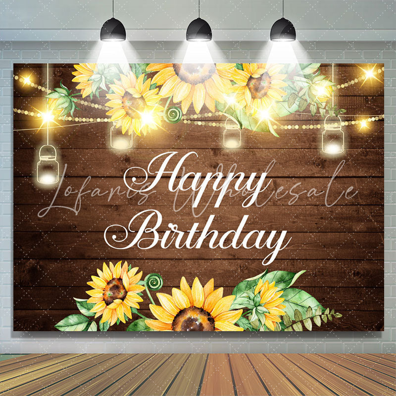 Lofaris Glitter Sunflowers And Wooden Happy Birthday Backdrop