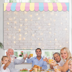 Lofaris Glitter White Bricks Awning Happy Birthday Backdrop