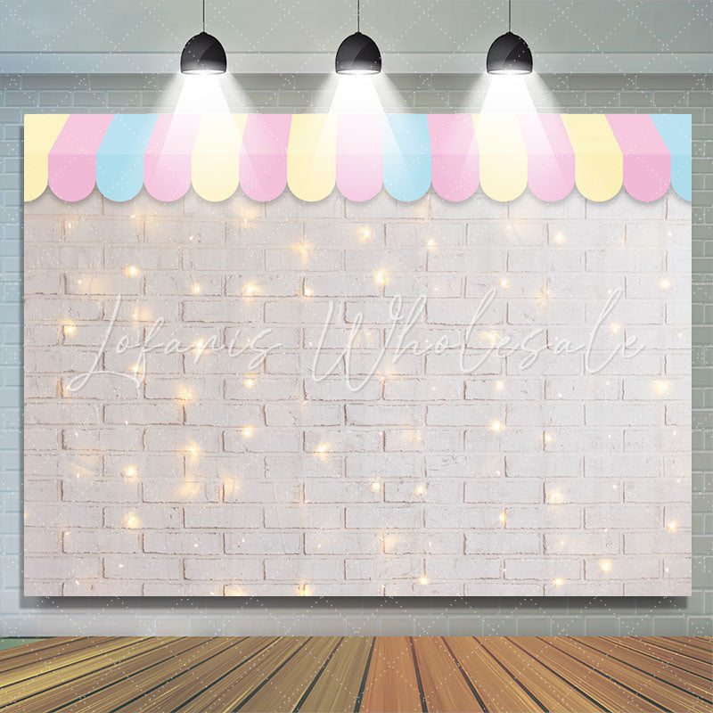 Lofaris Glitter White Bricks Awning Happy Birthday Backdrop