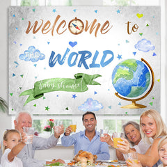 Lofaris Globe Welcome To World Backdrop Baby Shower