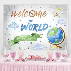 Lofaris Globe Welcome To World Backdrop Baby Shower