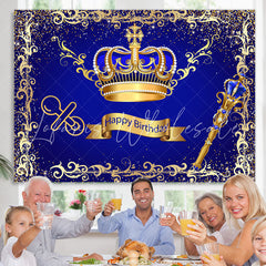 Lofaris Glod Brown And Navy Blue Crown Happy Birthday Backdrop