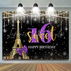 Lofaris Glod Tower Happy Birthday Sweet 16 Glitter Bokeh Backdrop for Party