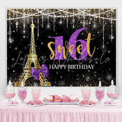 Lofaris Glod Tower Happy Birthday Sweet 16 Glitter Bokeh Backdrop for Party