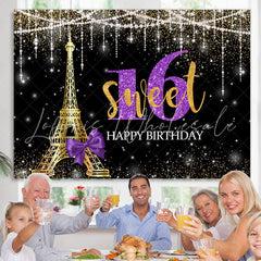 Lofaris Glod Tower Happy Birthday Sweet 16 Glitter Bokeh Backdrop for Party