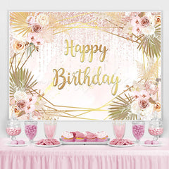 Lofaris Gloden And Floral Happy Birthday Backdrop For Girls