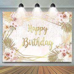 Lofaris Gloden And Floral Happy Birthday Backdrop For Girls