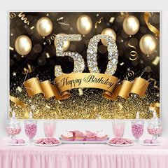 Lofaris Gloden And Glitter Balloon Happy 50Th Birthday Backdrop