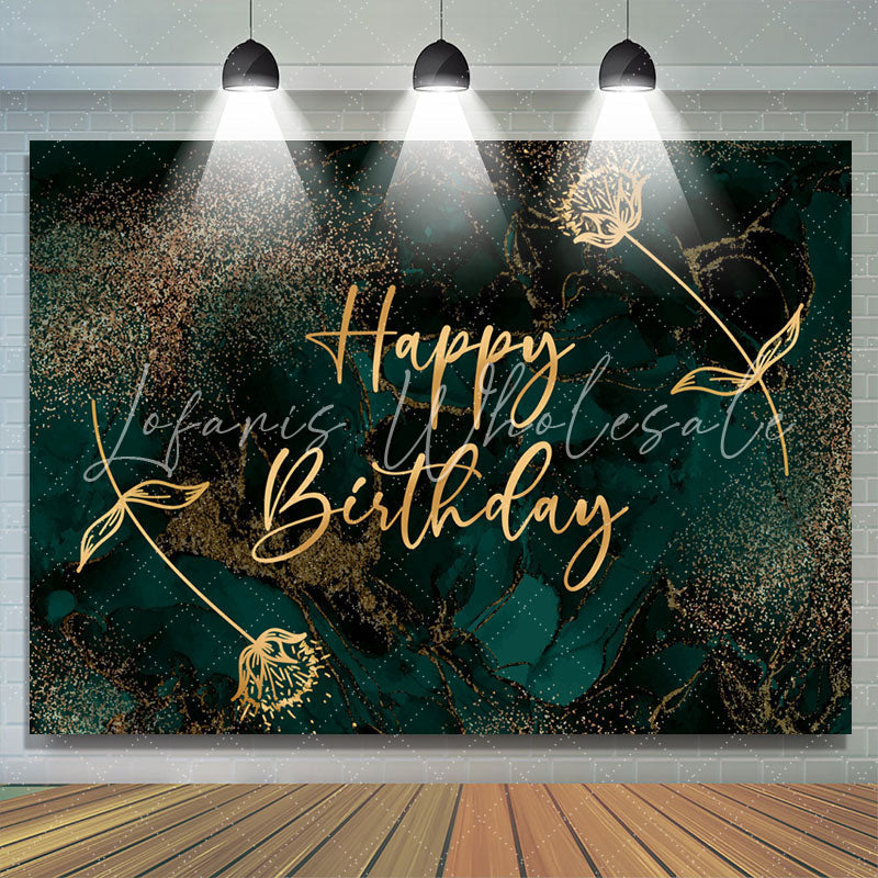 Lofaris Gloden Flowers Turquoise Theme Happy Birthday Backdrop