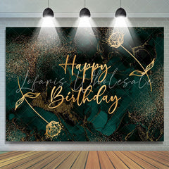 Lofaris Gloden Flowers Turquoise Theme Happy Birthday Backdrop