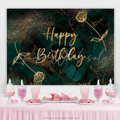 Lofaris Gloden Flowers Turquoise Theme Happy Birthday Backdrop