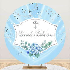 Lofaris God Bless Blue Floral Round Happy Birthday Backdrop