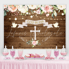 Lofaris God Bless Doves and Florals Wooden Backdrop for Baby