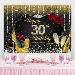 Lofaris Gold and Black Red Rose Diamond 30th Birthday Backdrop