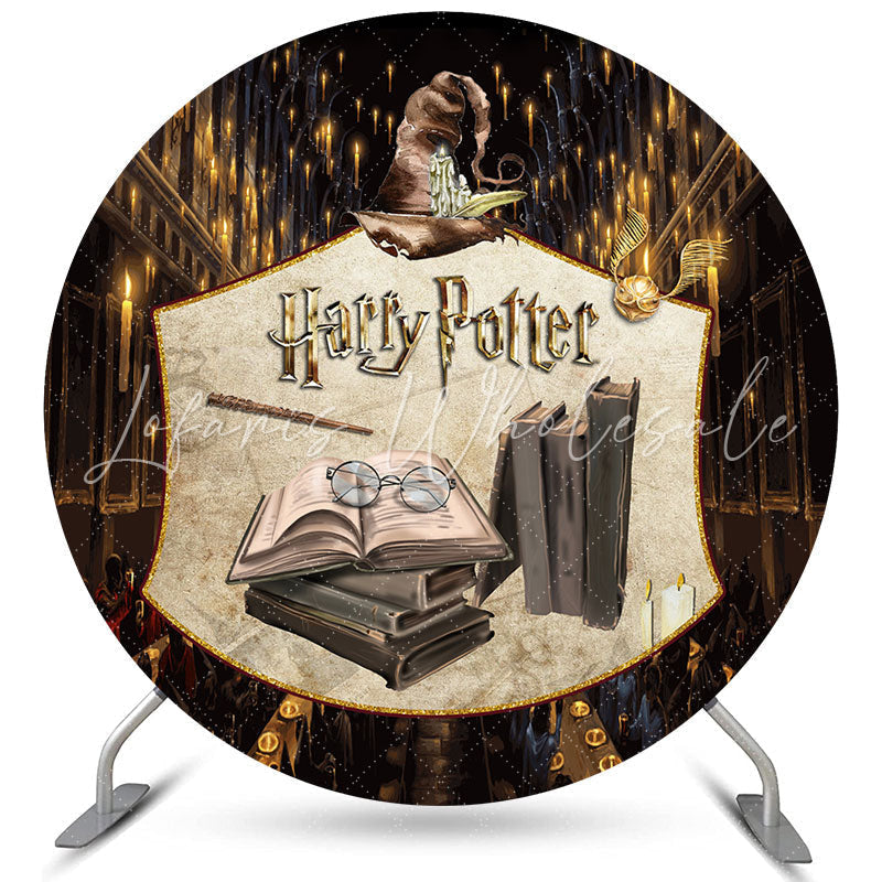 Lofaris Gold And Brown Magic Books Theme Round Backdrop For Party