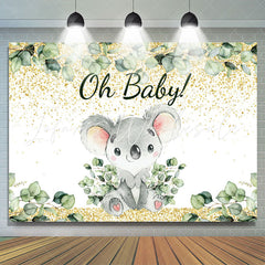 Lofaris Gold And Green Leaves Lovely Koala Baby Shower Backdrop