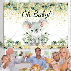 Lofaris Gold And Green Leaves Lovely Koala Baby Shower Backdrop