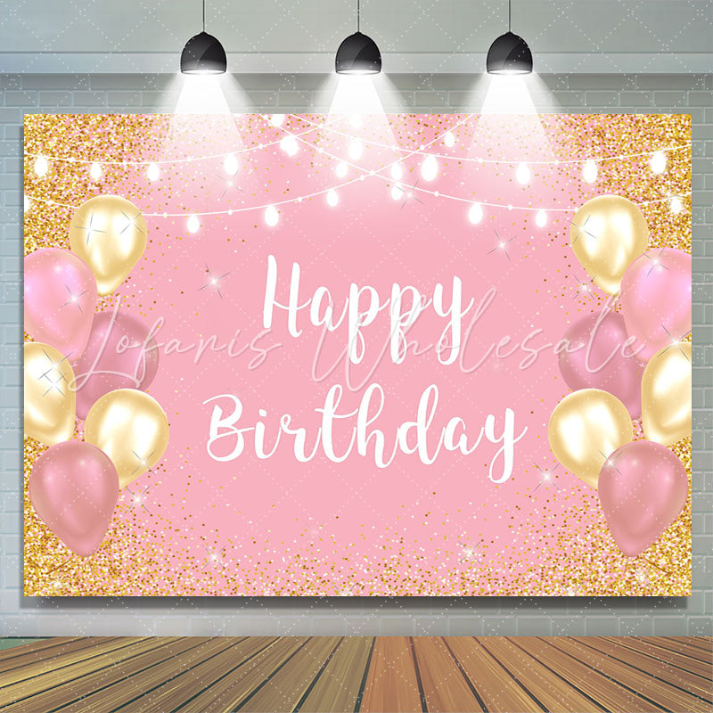 Lofaris Gold And Pink Ballon Glitter Birthday Backdrop For Girl