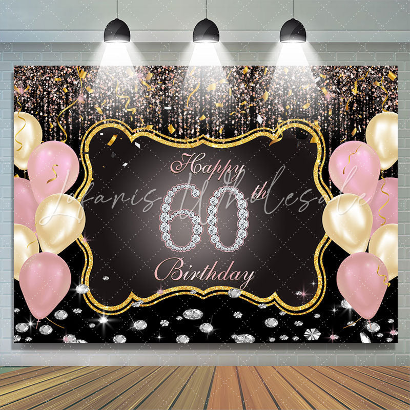 Lofaris Gold And Pink Balloons 60th Happy Birthday Backdrop