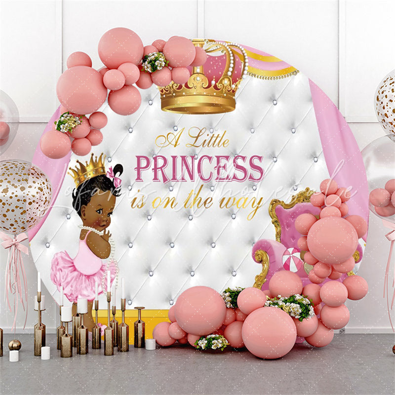 Lofaris Gold And Pink Crown Round Princess Baby Shower Backdrop