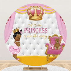 Lofaris Gold And Pink Crown Round Princess Baby Shower Backdrop