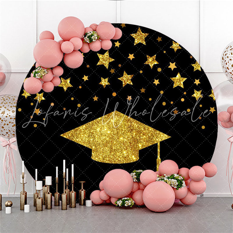 Lofaris Gold Bachelor Cap And Star Round Graduation Backdrop