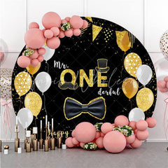 Lofaris Gold Ballon Black Mr.One Derful Round Birthday Backdrop