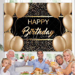 Lofaris Gold Ballons And Black Glitter Happy Birthday Backdrop